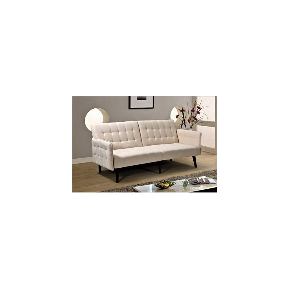 Container Furniture Direct Sora 78" Modern Convertible Sofa Bed - Reclining 2-Seater to Full Sleeper w/Linen Upholstery - Space Saving Sofa Bed with Wooden Legs (78" L x 35" W x 35" H), Beige