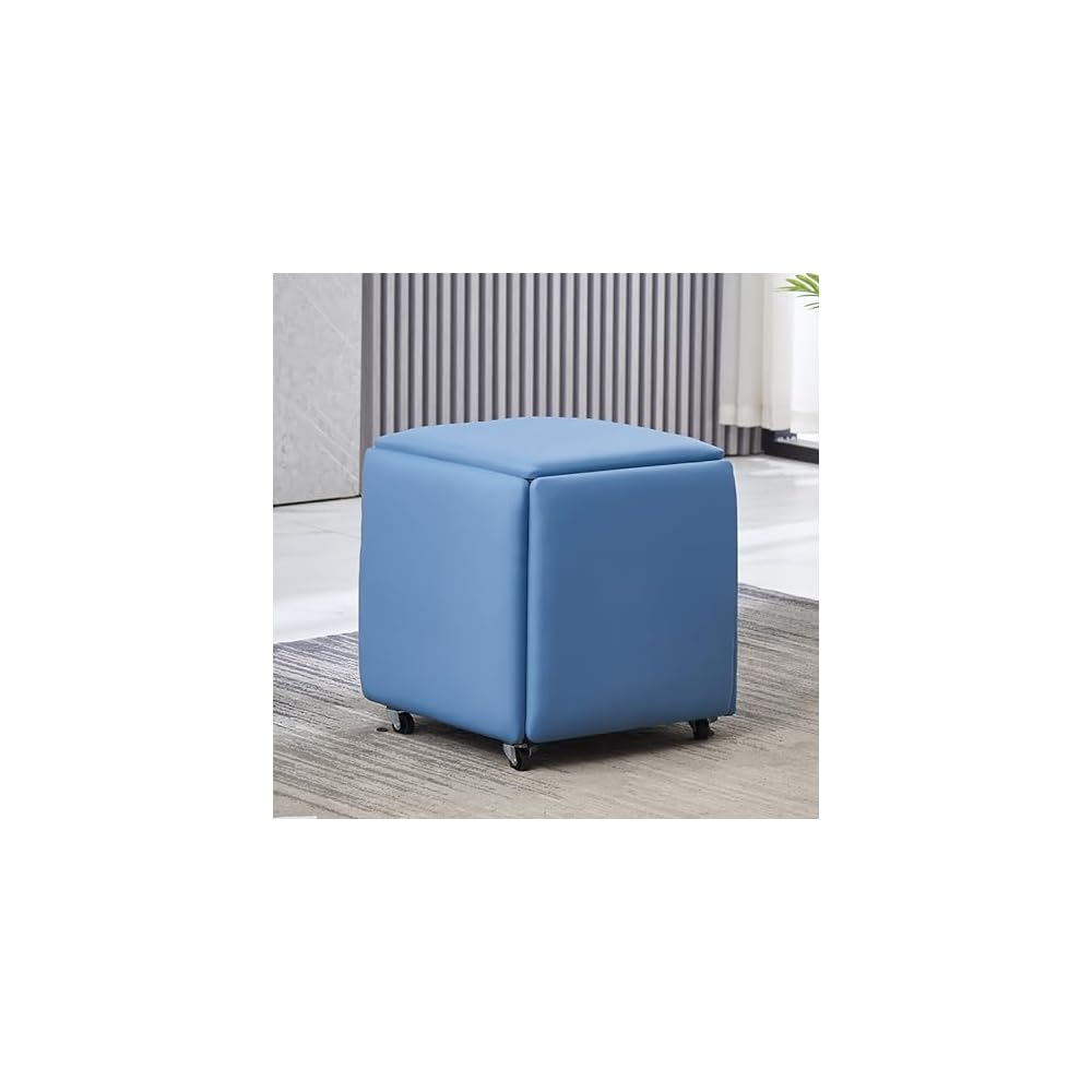 5 in 1 Leather Seating Cube with Swivel Casters Stackable Nesting Stool for Living Room Bedroom