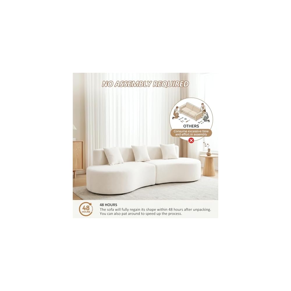 Modern Curved Sofa,Oversized Sectional Sofa for Living Room 95.3” Cream