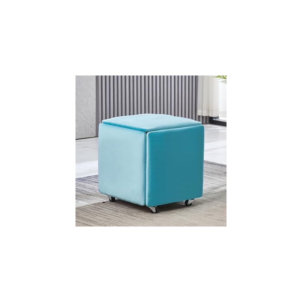 5 in 1 Leather Seating Cube with Swivel Casters Stackable Nesting Stool for Living Room Bedroom