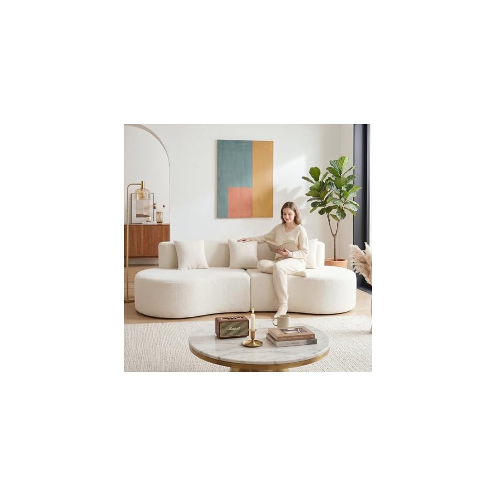 Modern Curved Sofa,Oversized Sectional Sofa for Living Room 95.3” Cream