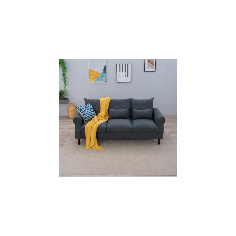 Panana 3 Seater Sofa,Rolled Armrest Design Upholstered Linen Fabric Couch,195 x 80 x 80 cm (Gray, 3 Seater)