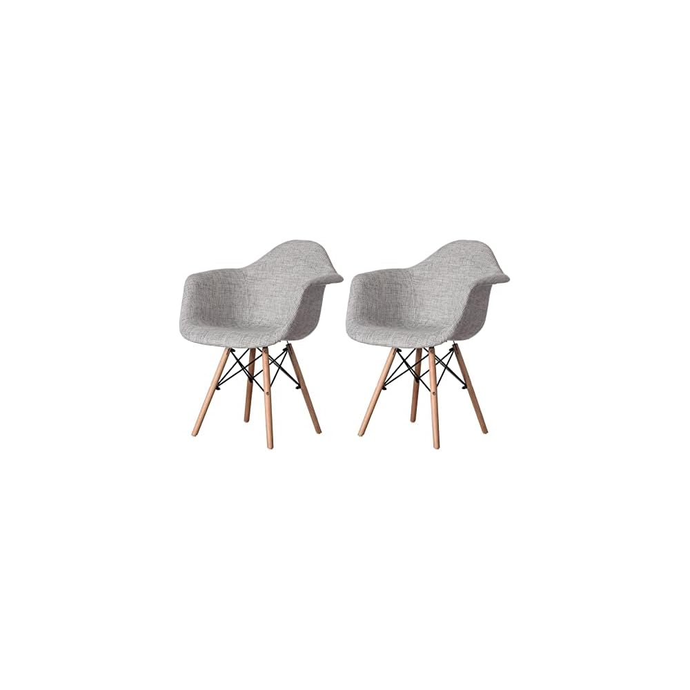 Mid-Century Modern Fabric Arm Chairs Set of 2, Barrel Accent Chairs for Living Room, Beech Wooden Legs, Black and White