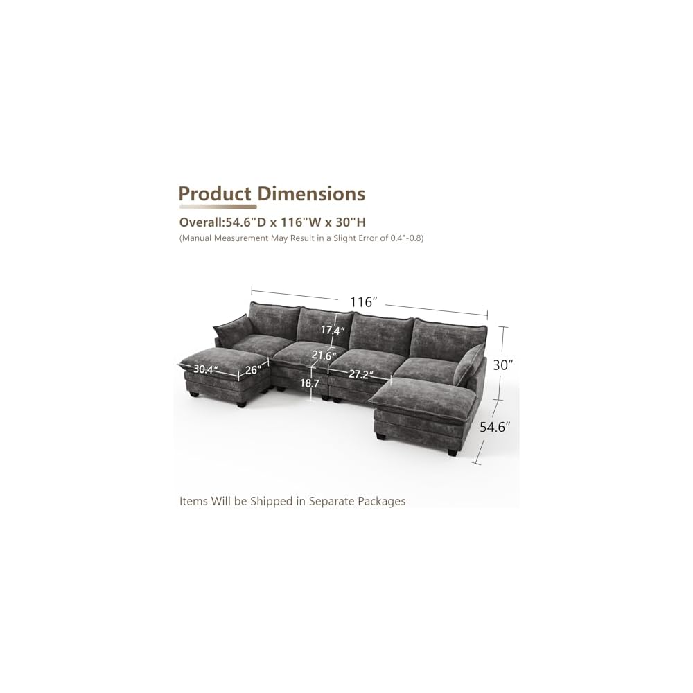 Modular Sectional Couch for Living Room, U Shaped Comfy Sofa
