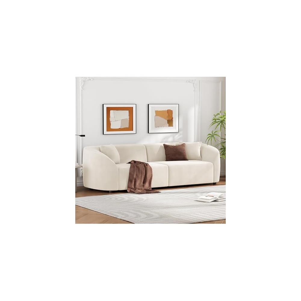 Merax 87" Large Couch, Comfy Upholstered Loveseat with Extra Deep Seats, Velvet Sofa for Living Room Apartment Office, Beige