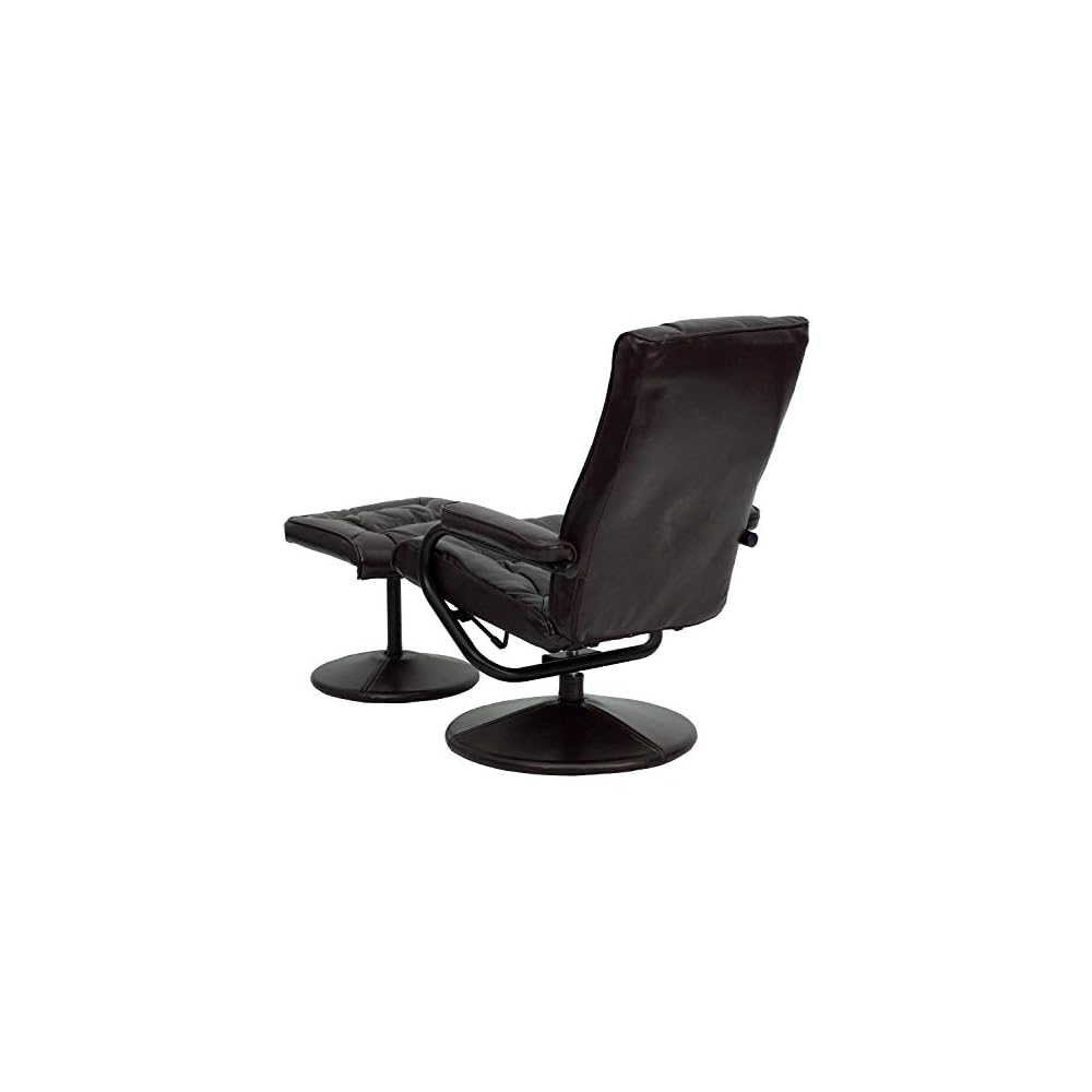Flash Furniture Rachel Contemporary Multi-Position Recliner and Ottoman with Wrapped Base in Brown LeatherSoft