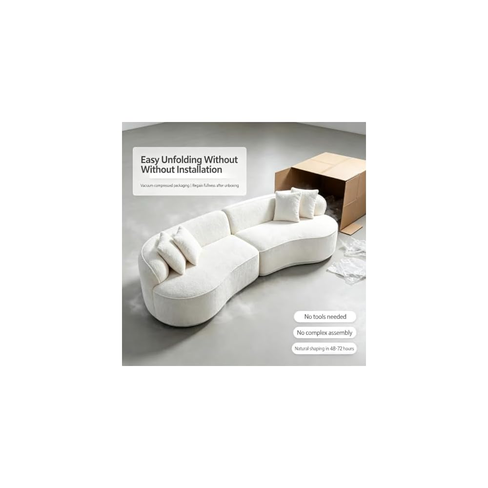 Modern Curved L-Shape Luxury Sectional Oversized Sofa，White