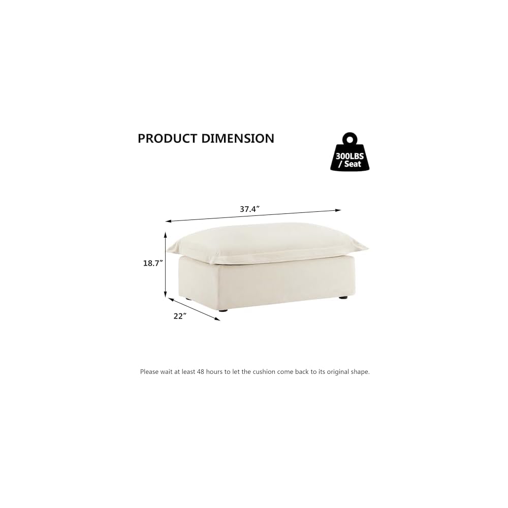 Aoowow Chenille Ottoman Upholstered Couches Ottoman for Modular Sectional Sofa for Living(Cream-Chenille)