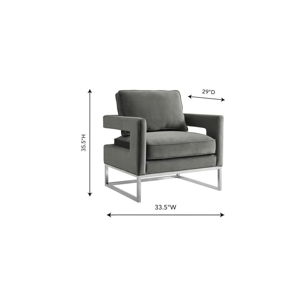 Tov Furniture Avery Upholstered and Metal Accent Armchair (Grey-Silver)