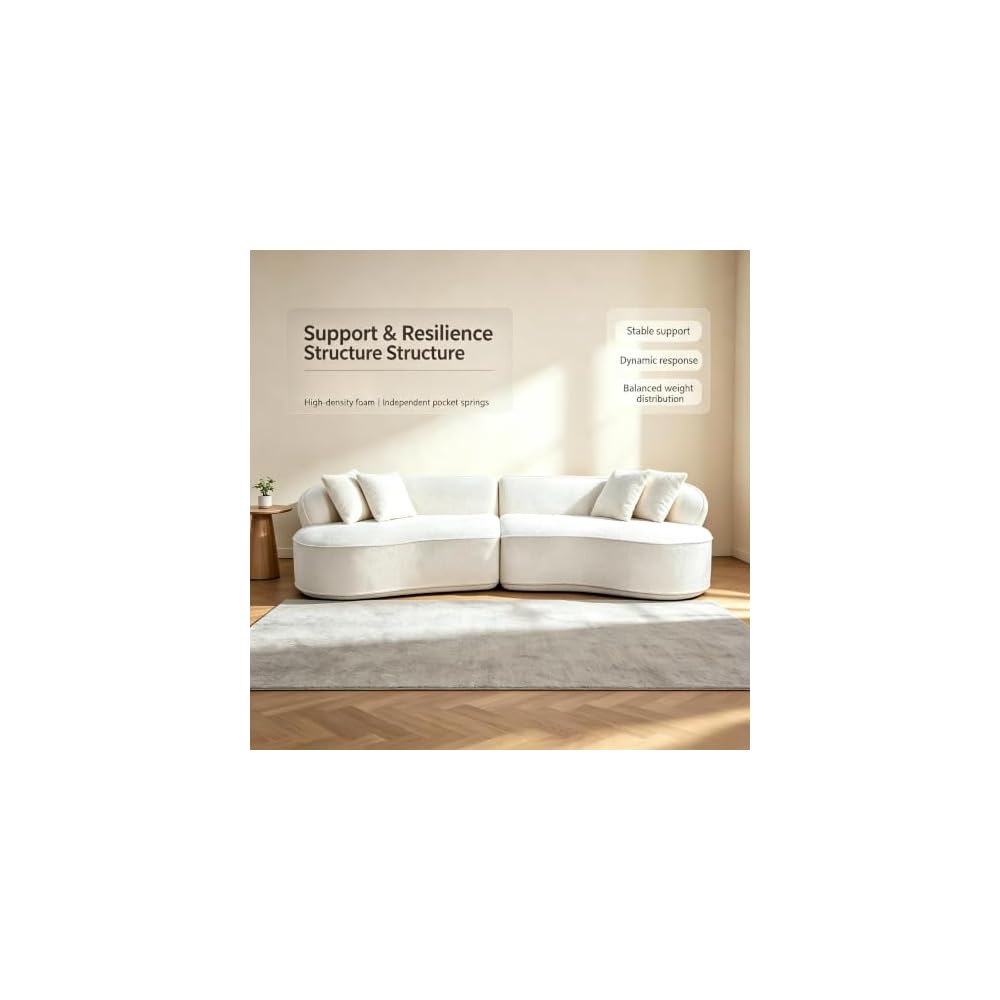Modern Curved L-Shape Luxury Sectional Oversized Sofa，White