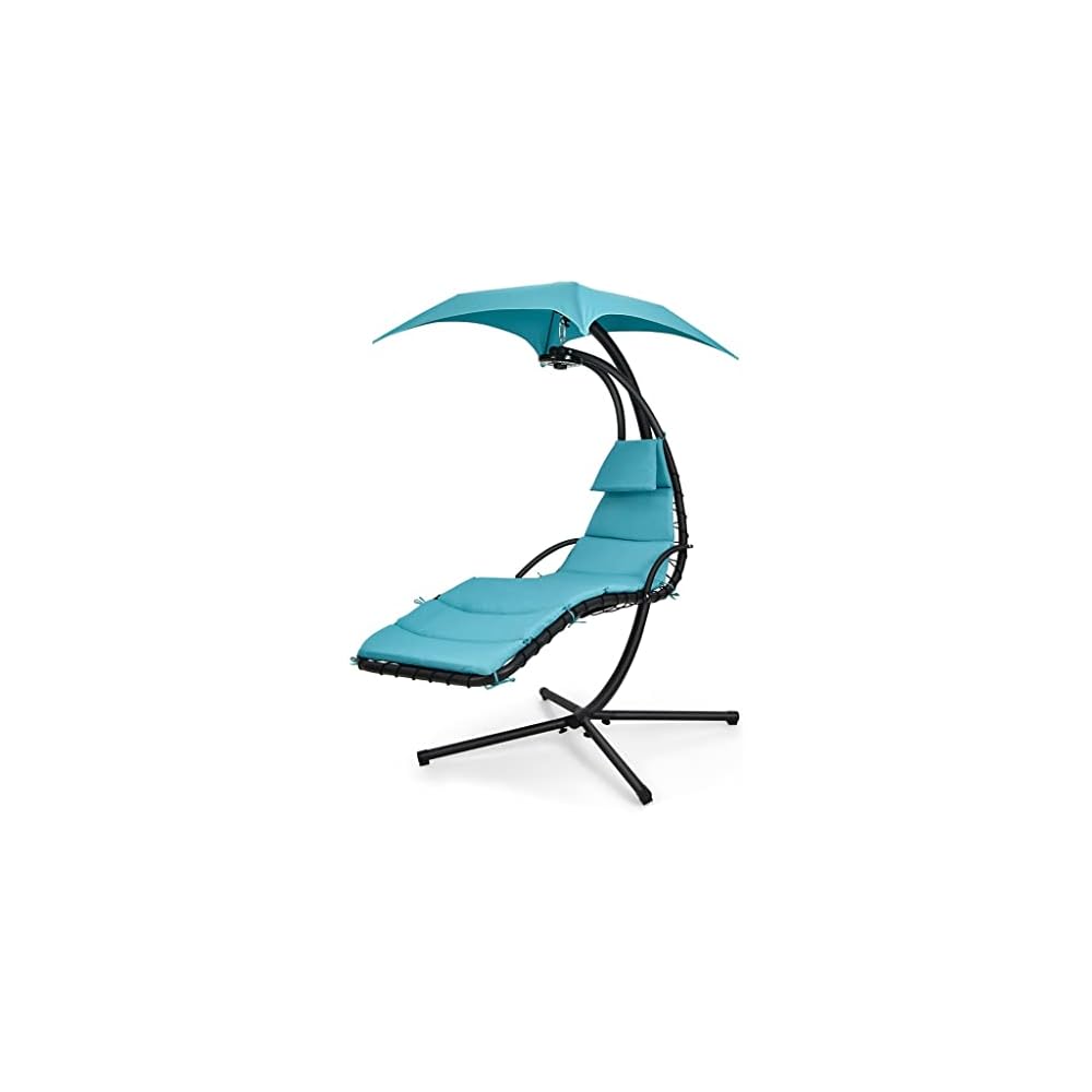 Suspension Bent Steel Chair Recliner Swing Removable Canopy and Overhead Light