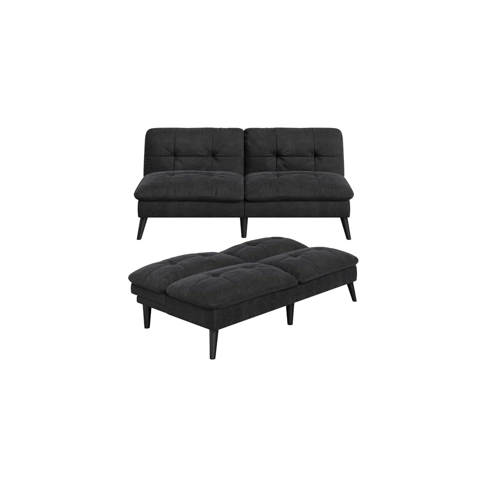 Vongrasig Futon Sofa Bed Velvet Futon Couch with Adjustable Backrest, Small Convertible Folding Sleeper Sofa Bed, Modern Loveseat for Living Room, Bedroom and Small Space, (Black)