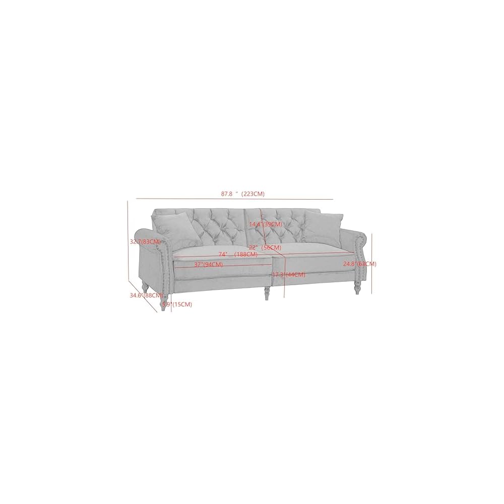 Legend Vansen 87.8 inchs Convertible Velvet Bed Sleeper Futon Sofas, Wine Red