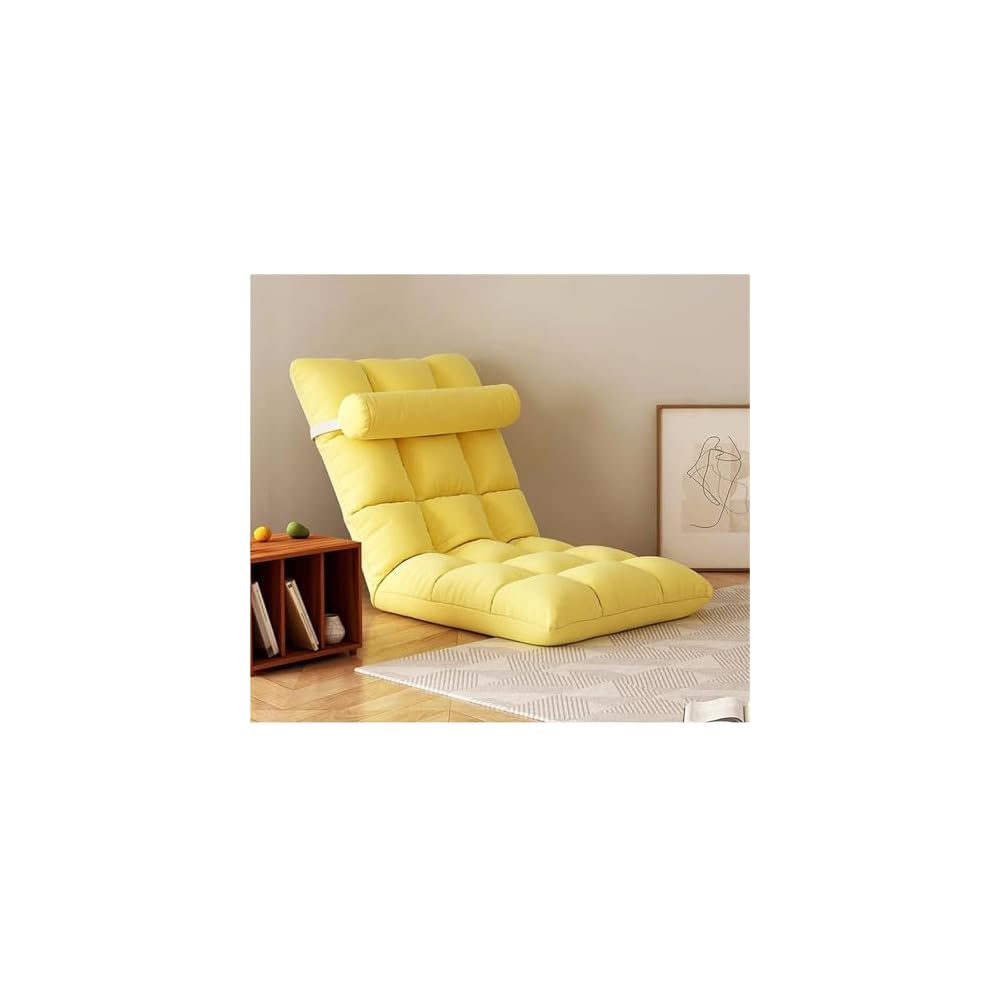 Lazy Person Sofa Net Red Seat Can Lie and Sleep Window Cushion Dormitory Bedroom Folding Bed On The Backrest Chair(Light Yellow)