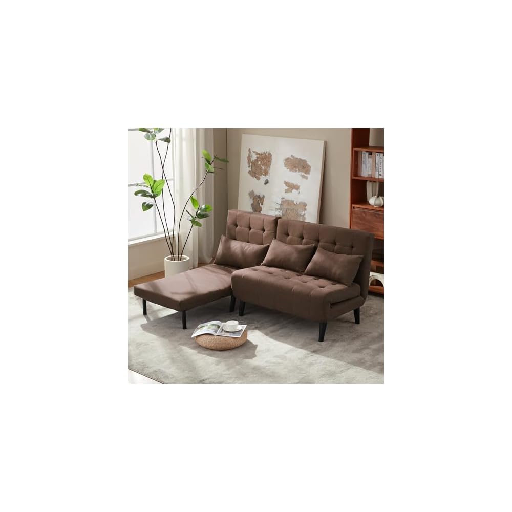 Oversized Foldable Sofa Bed with 7-in-1, Linen Fabric Couch, Ideal for Compact Living Rooms, Apartments, Guest Rooms or Offices, Brown