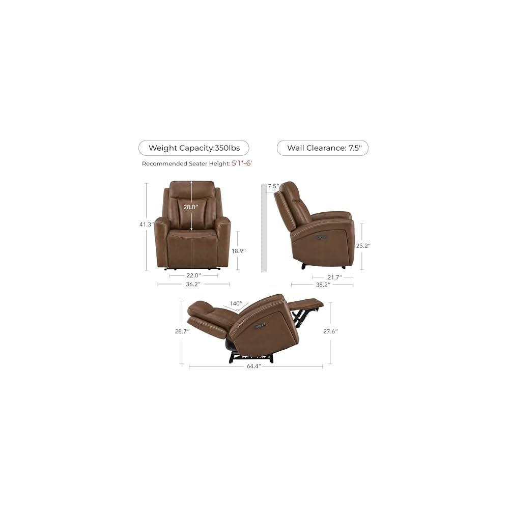 CHITA Genuine Leather Super Zero Gravity Power Recliner Chair, Cafe Brown