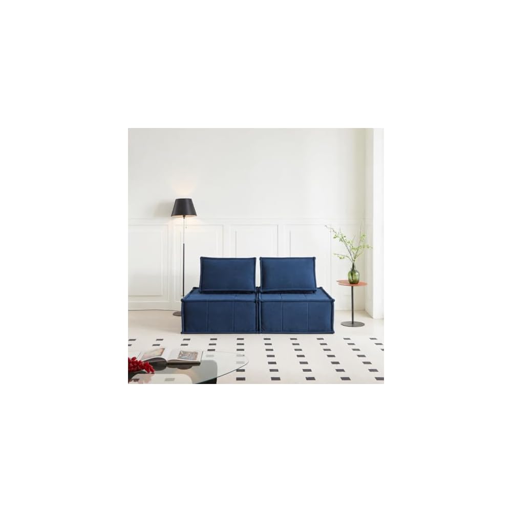 PurrJoys Modular Sectional Loveseat, 2-Piece Deep Seat Corduroy Lounge Sofa with Movable Cushions, Small Loveseat Couch for Living Room, Bedroom, Apartment, Blue