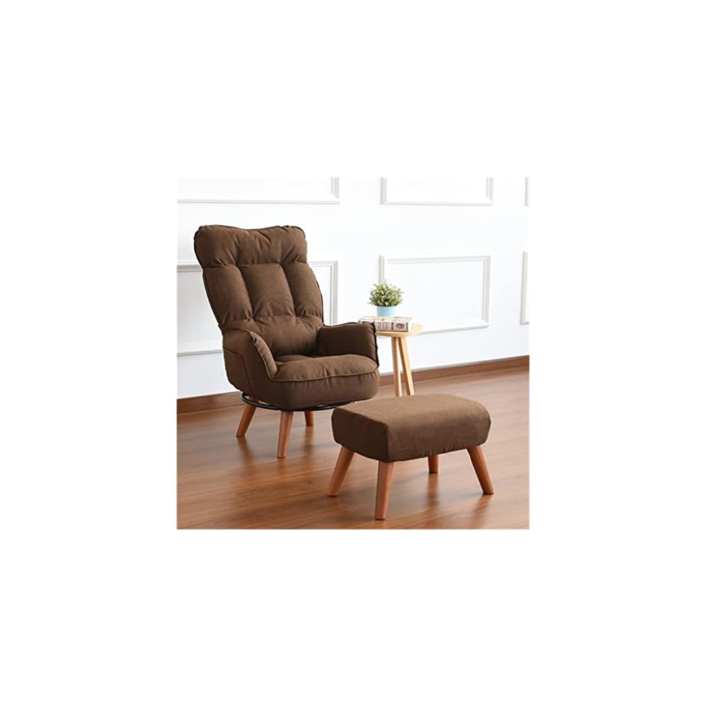 Sofa Low Swivel Chair Contemporary Swivel Arm Chair Home Living Room Furniture Reclining Folding Armchair (Color : Brown with Stool, Size : 108x70x60cm) (Brown with Stool 108x70x60cm)