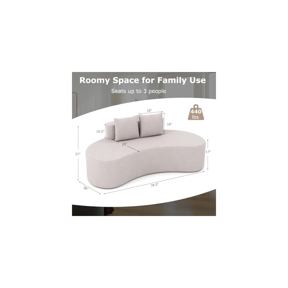 GIANTEX 78.5" Sofa Couch, Upholstered Loveseat with 2 Cozy Pillows, Low Backrest, Padded Seat, Anti-Slip Bottom, No Assembly, Modern Floor Couch for Living Room, Bedroom (Gray)