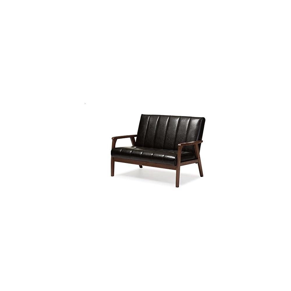 Baxton Studio Nikko 2-Seater Sofa, 29.45LX44.66WX31.59H, Dark Brown