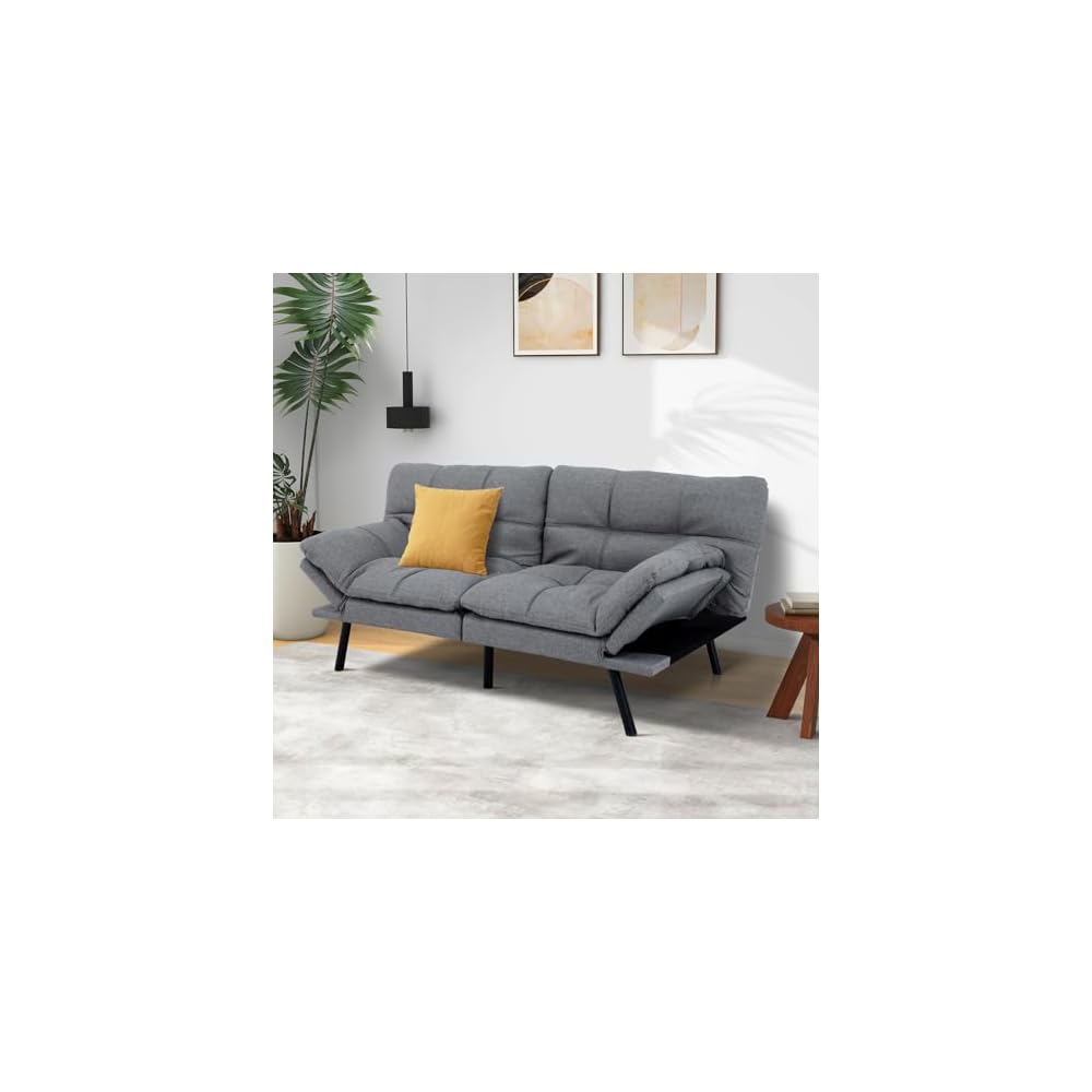 MUUEGM Futon Sofa Bed Couch - Convertible Sofa Bed, Loveseat Sleeper Sofa with Adjustable Backrest, Memory Foam Folding Futon for Living Room, Small Space, Apartment,Light Grey