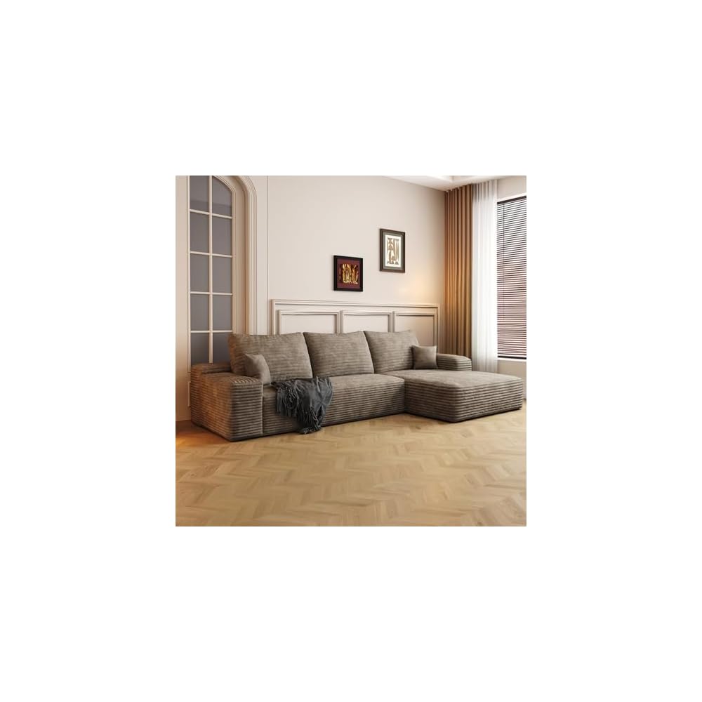 108" L-Shaped Sectional Corduroy Boneless Couch with Chaise, Modern Modular Couches for Living Room Apartments, Upholstered Cloud Sofa with Deep Seat, No Assembly Required (Camel, Right Facing Chaise)