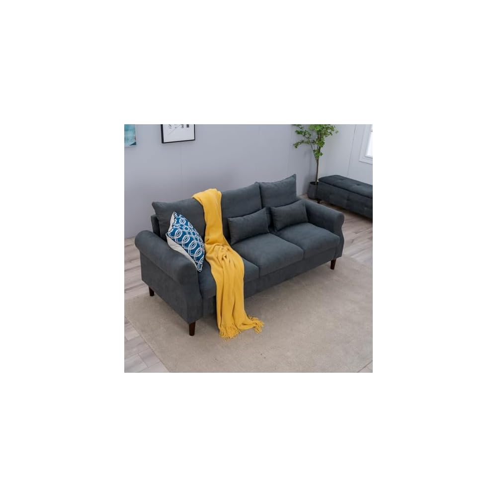 Panana 3 Seater Sofa,Rolled Armrest Design Upholstered Linen Fabric Couch,195 x 80 x 80 cm (Gray, 3 Seater)