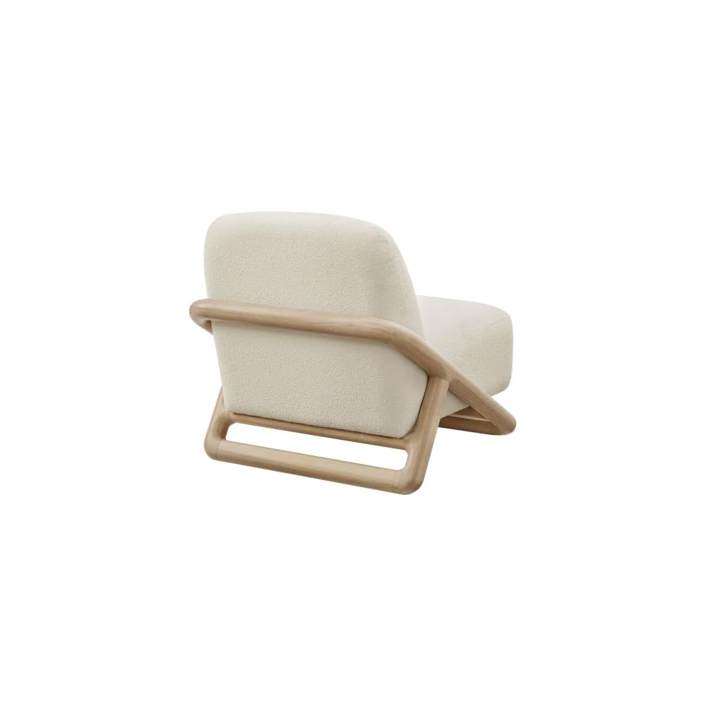 Modway Vander Contemporary Accent Chair in Oak Cream – Textured Fabric Upholstered Lounge Chair with Curved Wood Frame – Fully Assembled Reading Chair