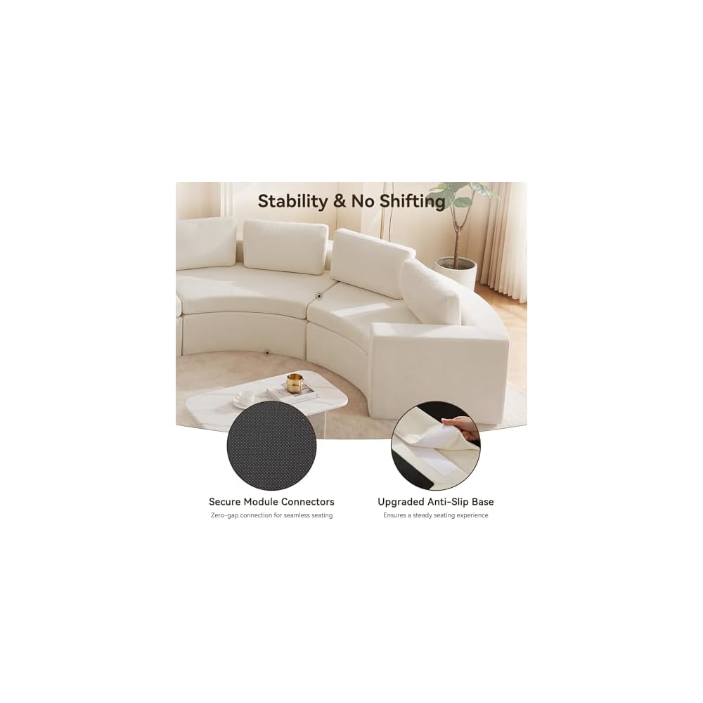 Oversized Half Moon Couch Sets with Deep Seat, Curved Boneless Couches for Living Room, 12 Seater Modular Sectional Sofa with Pillows, Chenille Memory Foam Sofa, No Assembly, White