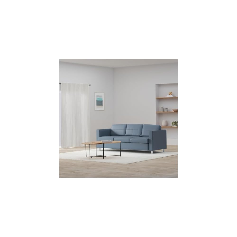 Office Star Pacific Sofa with Padded Box Spring Seats and Silver Finish Legs, Dillon Blue Faux Leather