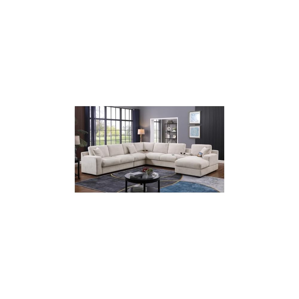 Lilola Home Celine 141.5" Beige Chenille Fabric Corner Sectional Sofa
