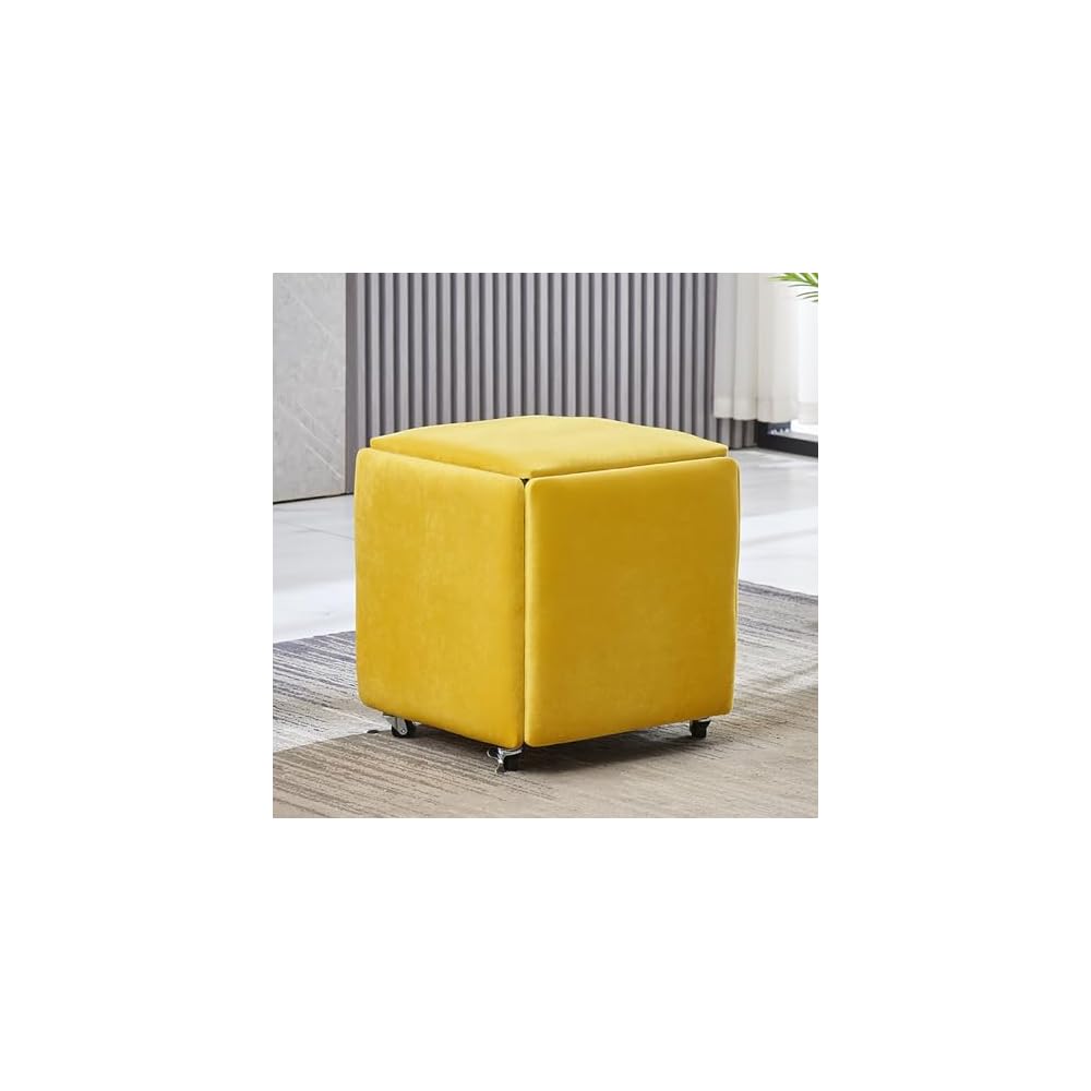 5 in 1 Leather Seating Cube with Swivel Casters Stackable Nesting Stool for Living Room Bedroom