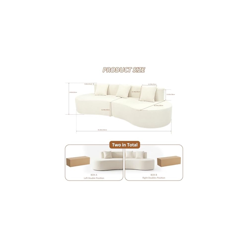 Modern Curved Sofa,Oversized Sectional Sofa for Living Room 95.3” Cream