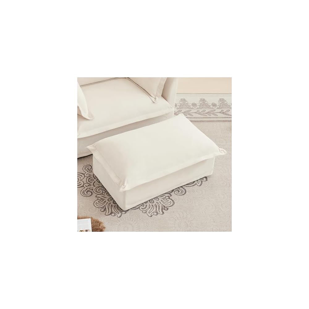 Aoowow Chenille Ottoman Upholstered Couches Ottoman for Modular Sectional Sofa for Living(Cream-Chenille)