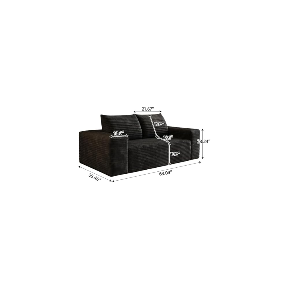 71" 3Setaser Sofa,Corduroy Fabric,Deep Seat Couches,Comfy Loveseat Sofa,No Assembly,1pcs for Living Room, Bedroom,Conference Room,Apartment (Black-63)