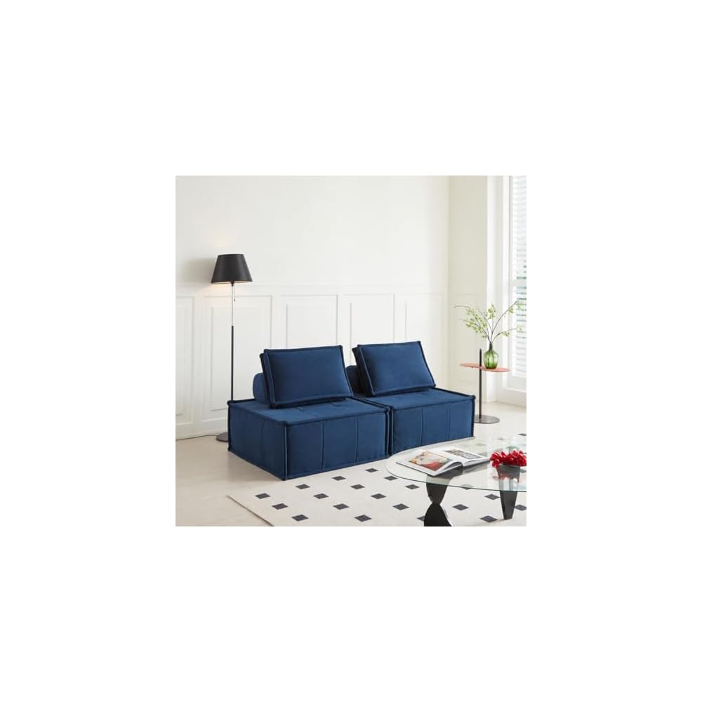 PurrJoys Modular Sectional Loveseat, 2-Piece Deep Seat Corduroy Lounge Sofa with Movable Cushions, Small Loveseat Couch for Living Room, Bedroom, Apartment, Blue