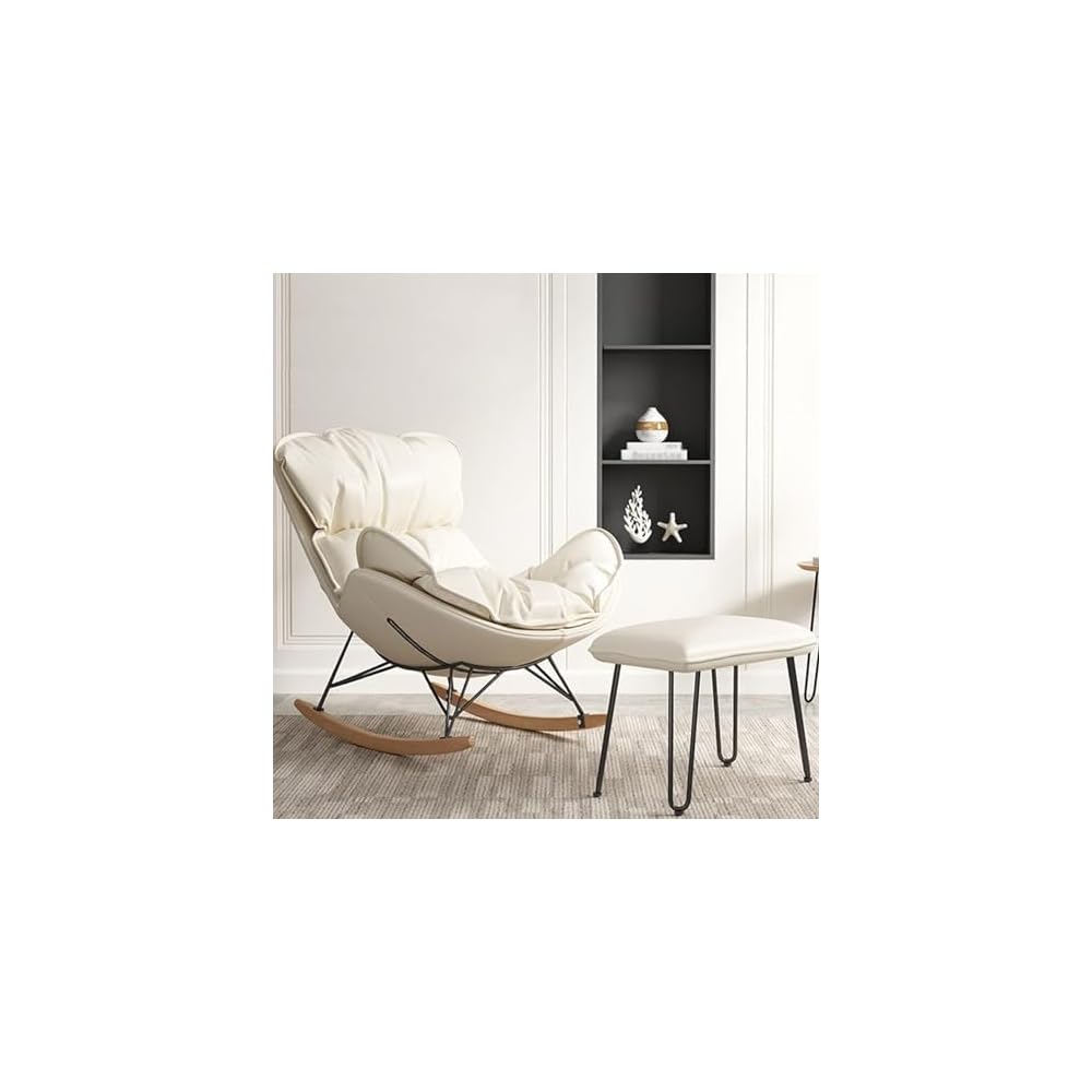 Sofa Rocking Chair Tech Cloth Armchair with Ottoman Mid Century Rocker Recliner,Upholstered Comfy Rocking Chair for Bedroom Living Room(E)