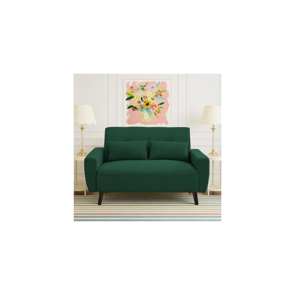 48" Small Loveseat Sofa, Mid Century Modern Love Seat Couch with Back Cushions and Plastic Legs, 2 Seater Couches for Living Room, Bedroom, Small Spaces, Green