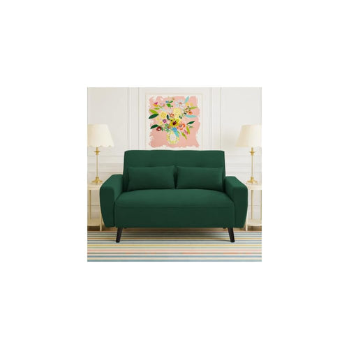 48" Small Loveseat Sofa, Mid Century Modern Love Seat Couch with Back Cushions and Plastic Legs, 2 Seater Couches for Living Room, Bedroom, Small Spaces, Green