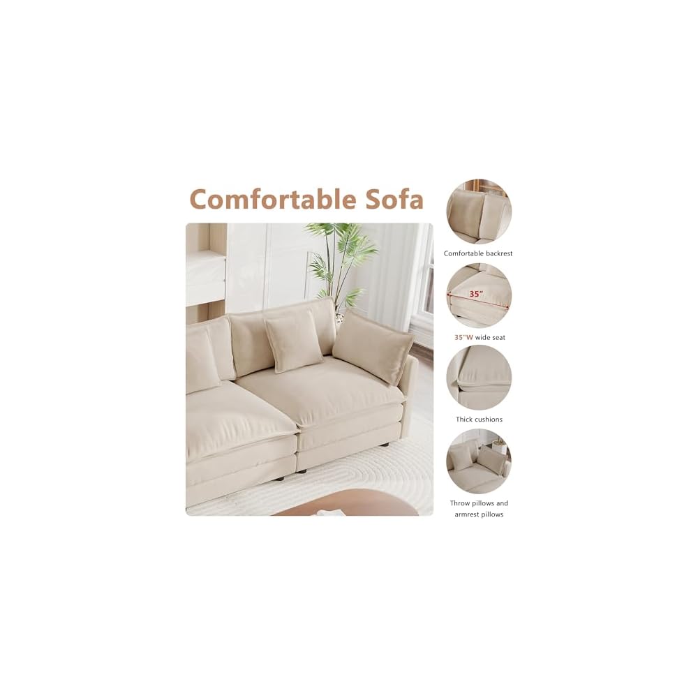 mikibama Luxury Oversized 3 Piece Sofa Set, 2 Pieces of 2 Seater and 1 Piece of 3 Seater Sofa, Modern Chenille Comfy Cloud Couches Set with 13 Pillow for Living Room Office, Light Coffee