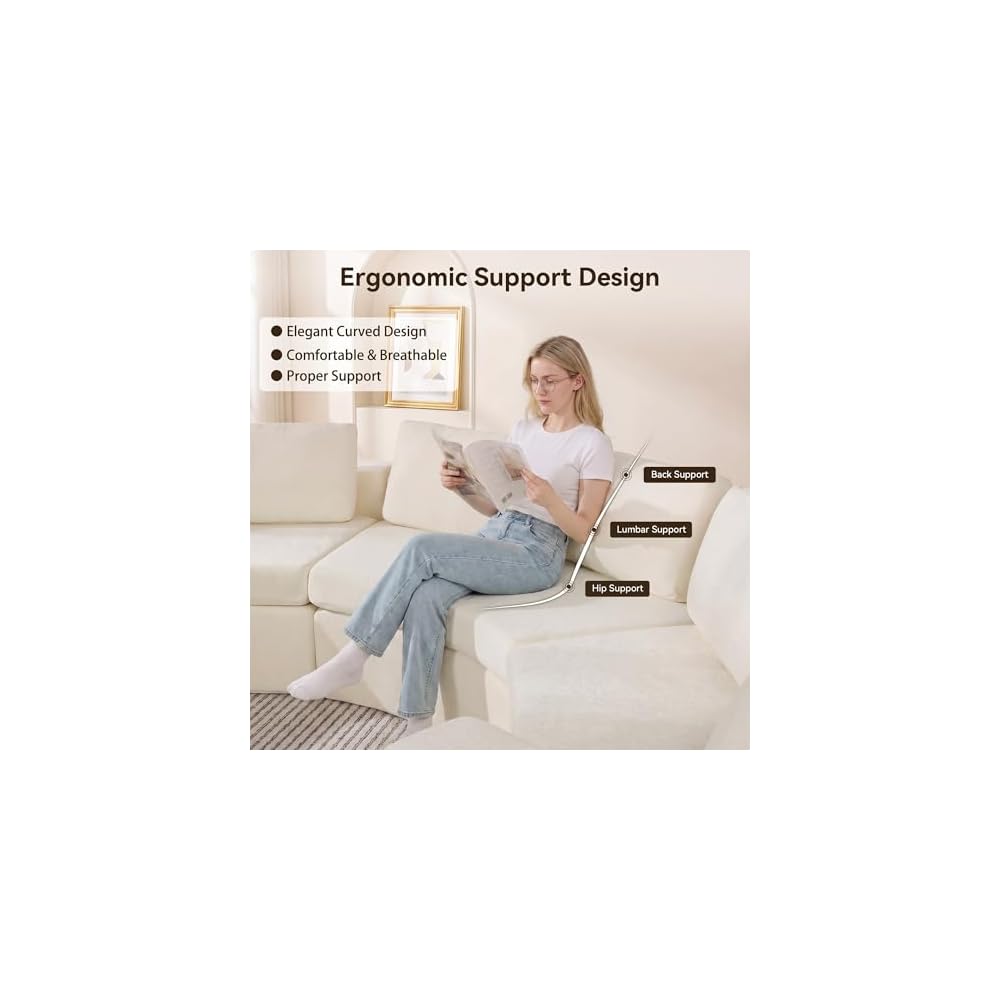 Oversized Half Moon Couch Sets with Deep Seat, Curved Boneless Couches for Living Room, 12 Seater Modular Sectional Sofa with Pillows, Chenille Memory Foam Sofa, No Assembly, White