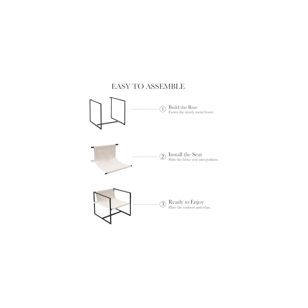 Modern Accent Chair, Upholstered Reading Sling Chair with Metal Frame and Soft Cushion,Stylish Lounge Armchair for Living Room, Bedroom or Office Seating, Ivory