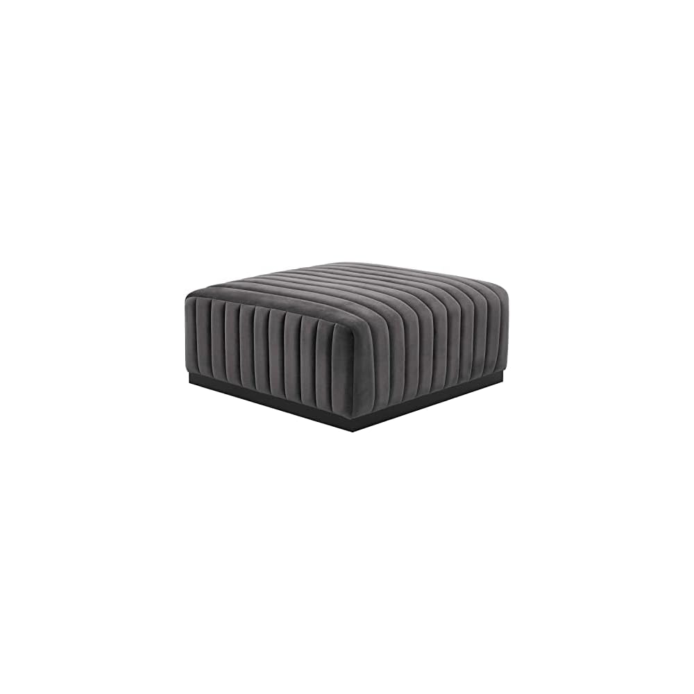 Modway EEI-5500-BLK-GRY Conjure Channel Tufted Performance Velvet Ottoman, Black Gray