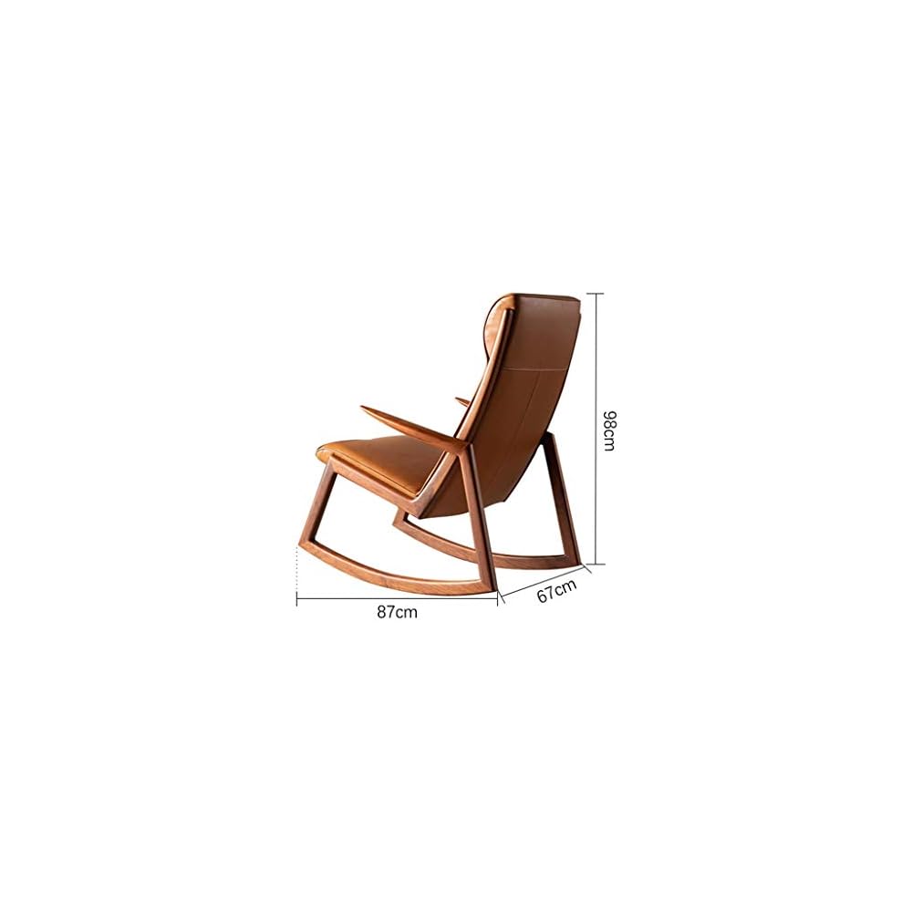 Vintage Single Leather Rocking Chair Smooth Rocking Motion Leather Black Walnut Wood Lounge Terrace Recliner Suitable for Terrace Living Room