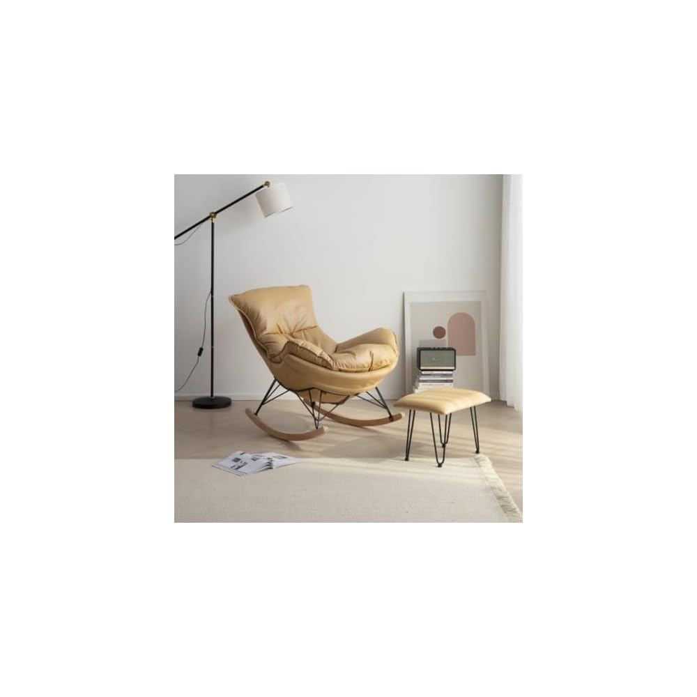 Nordic Reclining Chair, Relaxing Chair, Home use, Lightweight, high-end Rocking Chair, Detachable Design, Stable Load-Bearing, Hollow Cotton Filling, Soft and Comfortable (Yellow) (Khaki)