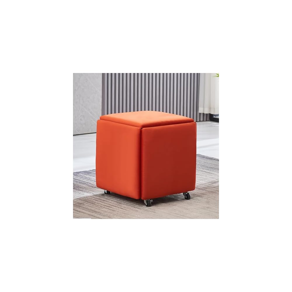 5 in 1 Leather Seating Cube with Swivel Casters Stackable Nesting Stool for Living Room Bedroom