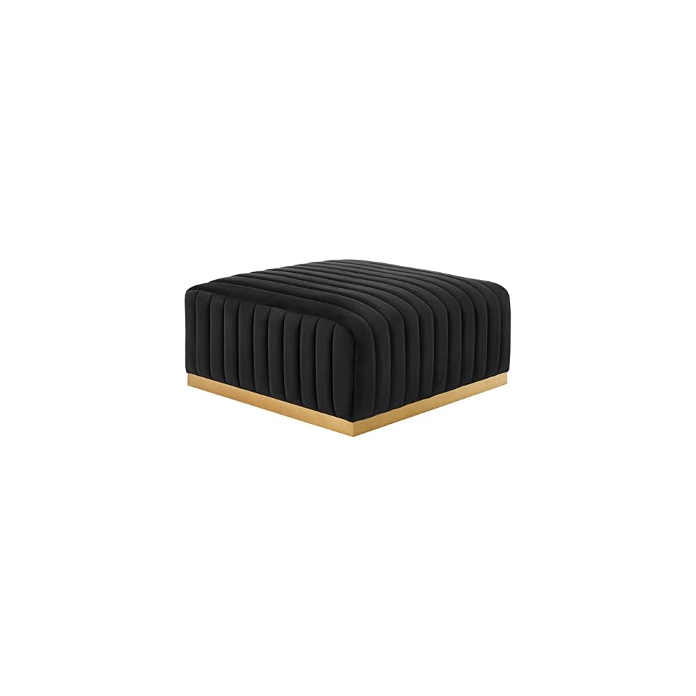 Modway EEI-5500-BLK-GRY Conjure Channel Tufted Performance Velvet Ottoman, Black Gray