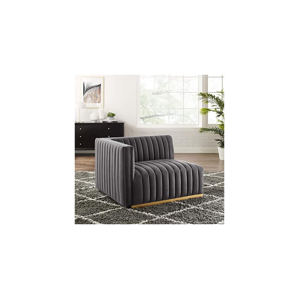 Modway EEI-5500-BLK-GRY Conjure Channel Tufted Performance Velvet Ottoman, Black Gray