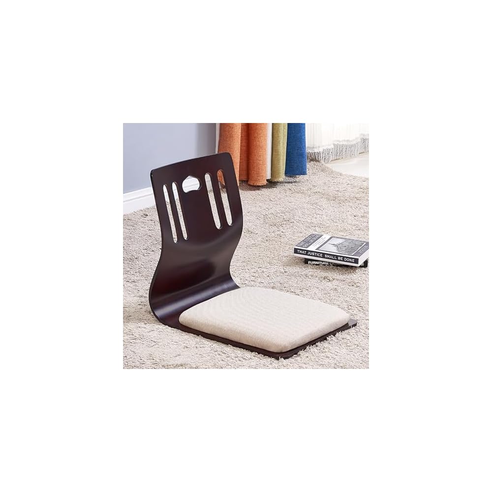 Solitar Japanese Living Room Chair,Upholstered Game Chairs Legless Tatami Chair Wood Meditation Floor Chair,Bay Window Chair Lazy Sofa Chair Floor Seat with Back Support(46X37X43cm(18x15x17inch), B)