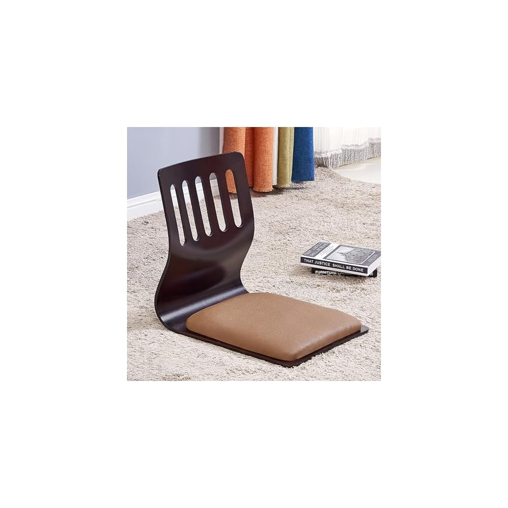 Solitar Japanese Living Room Chair,Upholstered Game Chairs Legless Tatami Chair Wood Meditation Floor Chair,Bay Window Chair Lazy Sofa Chair Floor Seat with Back Support(46X37X43cm(18x15x17inch), B)